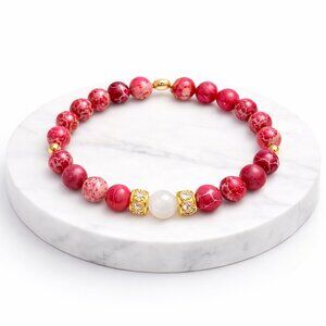 Natural Red Jasper Moonstone Crystal Bracelet 8mm Beads Gemstone Healing Jewelry